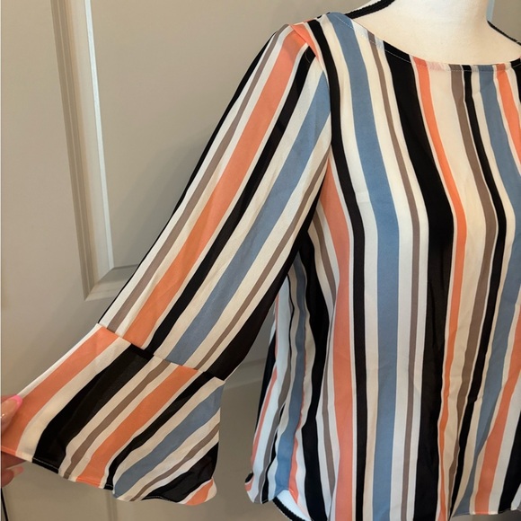 Colorful striped flowy flutter sleeve business blouse size S - Picture 4 of 13